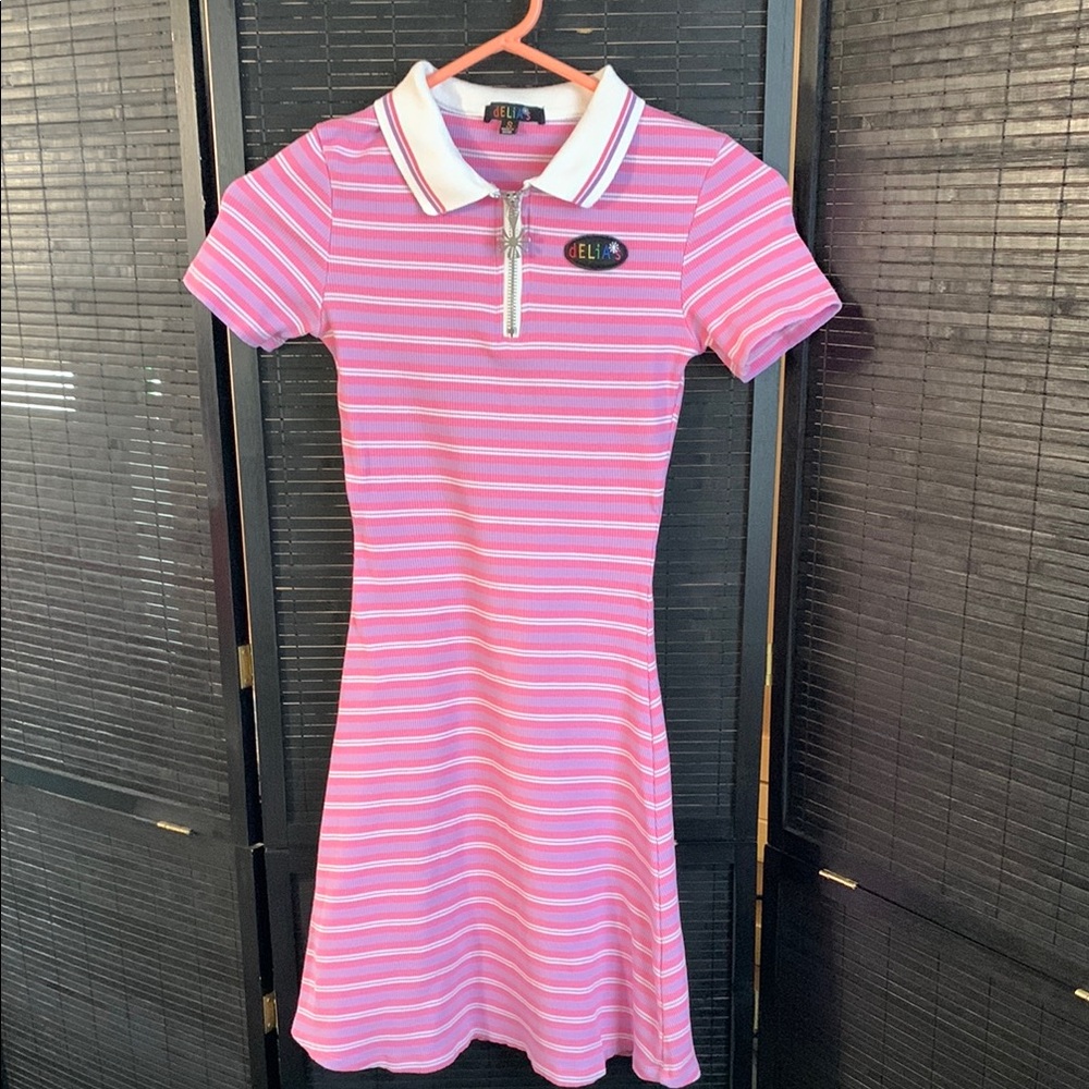 Delia's Pink Striped Polo Dress